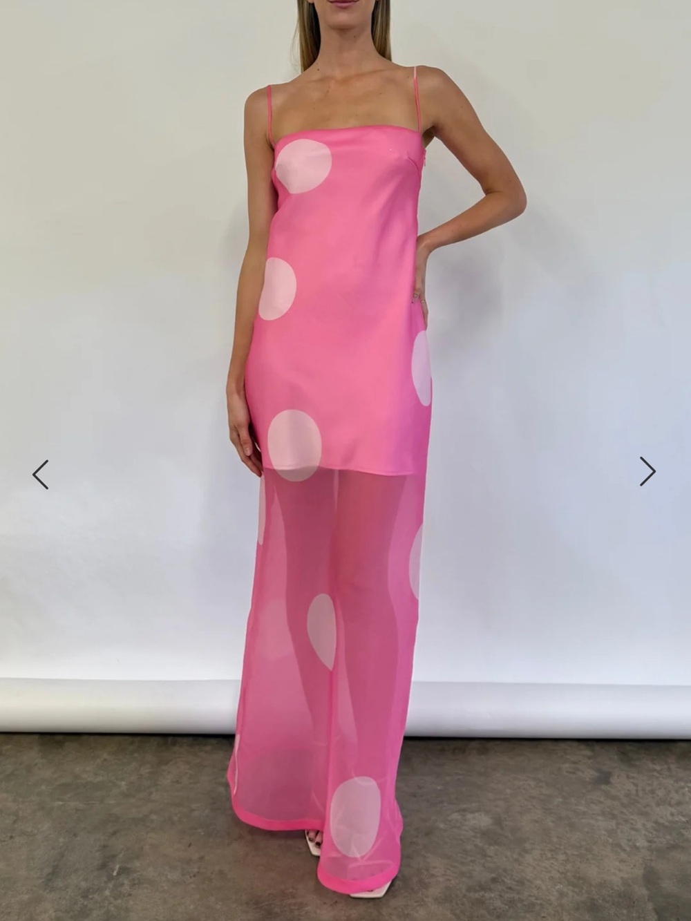 NICOLA Pink Polka-Dot High-Low Slip Dress